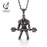 Bodybuilding Muscle Man Barbell Dumbbell Pendant Necklace Gym Fitness Jewelry
