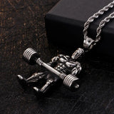 Bodybuilding Muscle Man Barbell Dumbbell Pendant Necklace Gym Fitness Jewelry