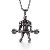 Bodybuilding Muscle Man Barbell Dumbbell Pendant Necklace Gym Fitness Jewelry