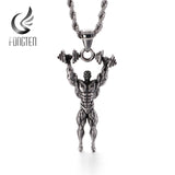 Bodybuilding Muscle Man Barbell Dumbbell Pendant Necklace Gym Fitness Jewelry