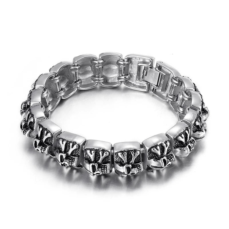 Men's Gothic Skull Cross Bracelet Stainless Steel Wide Wristband Bangle