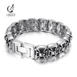 Men's Gothic Skull Cross Bracelet Stainless Steel Wide Wristband Bangle