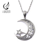 Islamic Crescent Moon Pendant Necklace Stainless Steel Zircon Vintage