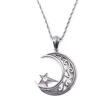 Islamic Crescent Moon Pendant Necklace Stainless Steel Zircon Vintage