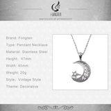 Islamic Crescent Moon Pendant Necklace Stainless Steel Zircon Vintage