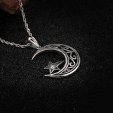 Islamic Crescent Moon Pendant Necklace Stainless Steel Zircon Vintage