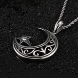 Islamic Crescent Moon Pendant Necklace Stainless Steel Zircon Vintage