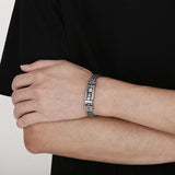 Fongten Skull Stainless Steel Bracelet Hand Mesh Link Chain Punk Silver Bangle