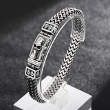Fongten Skull Stainless Steel Bracelet Hand Mesh Link Chain Punk Silver Bangle