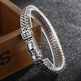Fongten Skull Stainless Steel Bracelet Hand Mesh Link Chain Punk Silver Bangle