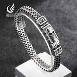 Fongten Skull Stainless Steel Bracelet Hand Mesh Link Chain Punk Silver Bangle