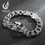 Fongten Men Skull Eye Pattern Chain Bracelet Retro Punk Handicraft Style