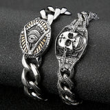 Fongten Men Skull Eye Pattern Chain Bracelet Retro Punk Handicraft Style