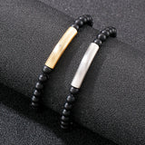 Punk Beads Men Bracelet Zircon Charm Stainless Steel Bangle