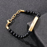Punk Beads Men Bracelet Zircon Charm Stainless Steel Bangle