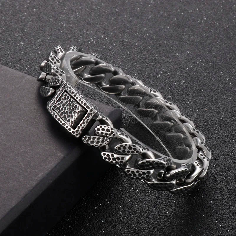 Punk Crub Bracelets Stainless Steel Vintage Cuban Link Chain Men's Bracelet