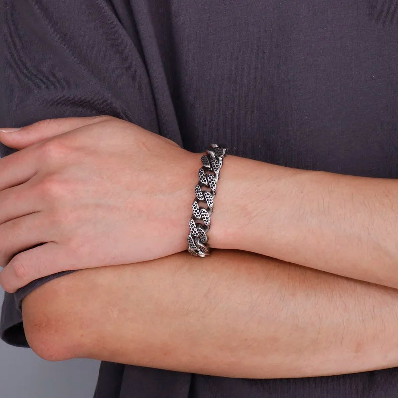 Punk Crub Bracelets Stainless Steel Vintage Cuban Link Chain Men's Bracelet
