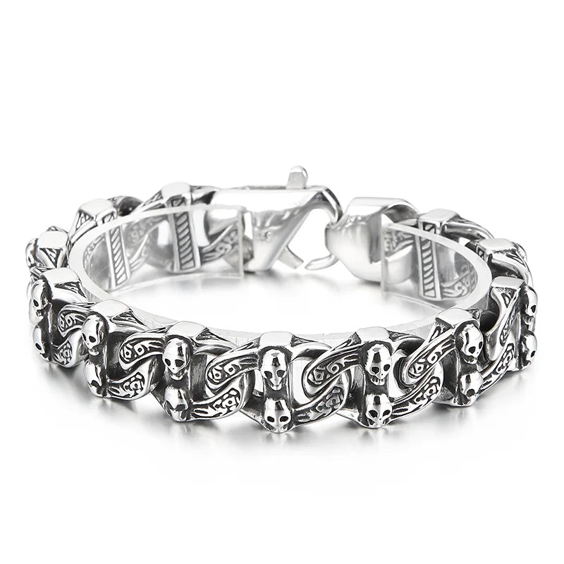 Punk Skeleton Men Bracelet Cuban Link Chain Stainless Steel Charms Bangle