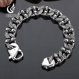 Punk Skeleton Men Bracelet Cuban Link Chain Stainless Steel Charms Bangle