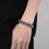 Punk Skeleton Men Bracelet Cuban Link Chain Stainless Steel Charms Bangle