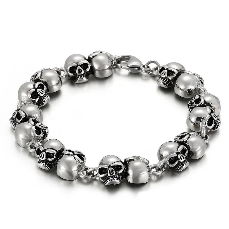 Fongten Men's Silver Stainless Steel Skull Bracelet