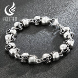 Fongten Men's Silver Stainless Steel Skull Bracelet