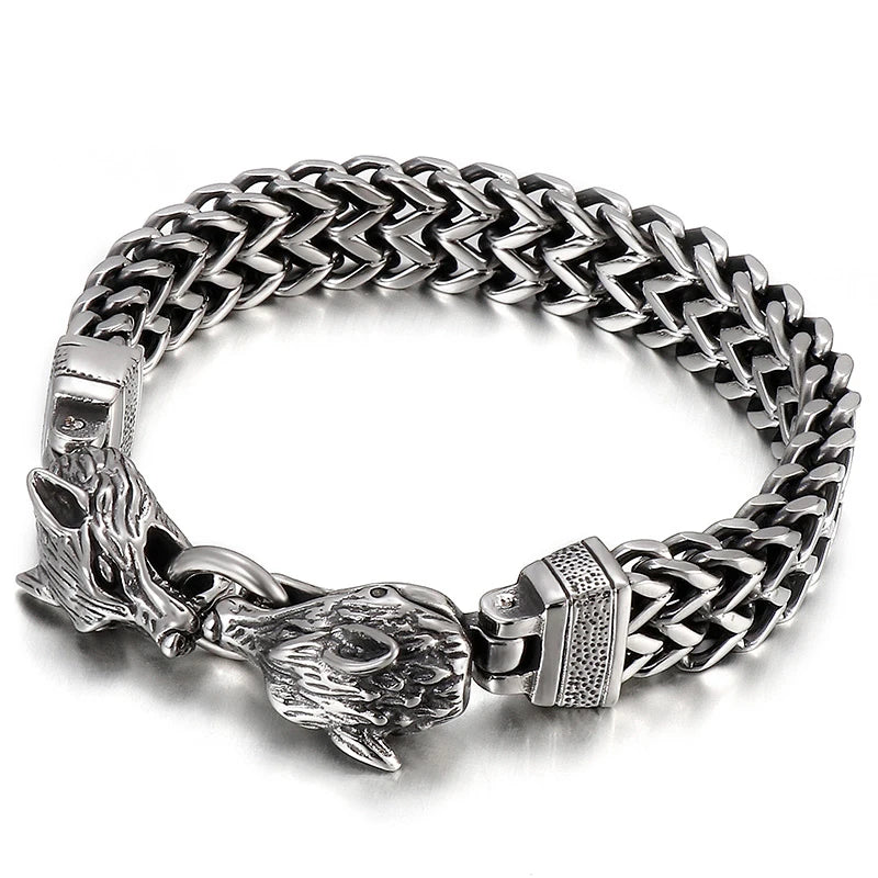 Punk Wolf Head Mesh Link Chain Men's Bracelet