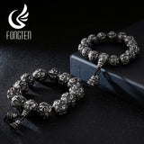 Fongten Retro Beads Bracelet Men Stainless Steel Blessing Charm