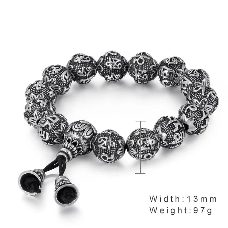 Fongten Retro Beads Bracelet Men Stainless Steel Blessing Charm