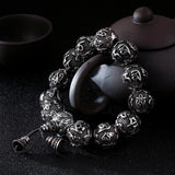 Fongten Retro Beads Bracelet Men Stainless Steel Blessing Charm