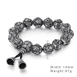 Fongten Retro Beads Bracelet Men Stainless Steel Blessing Charm