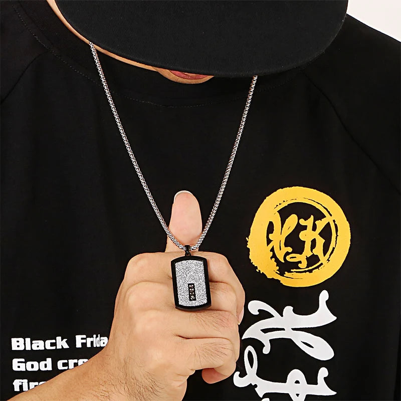 Fongten Retro Pendant Necklace Men Metal Dog Tags Chain Pendants Necklaces