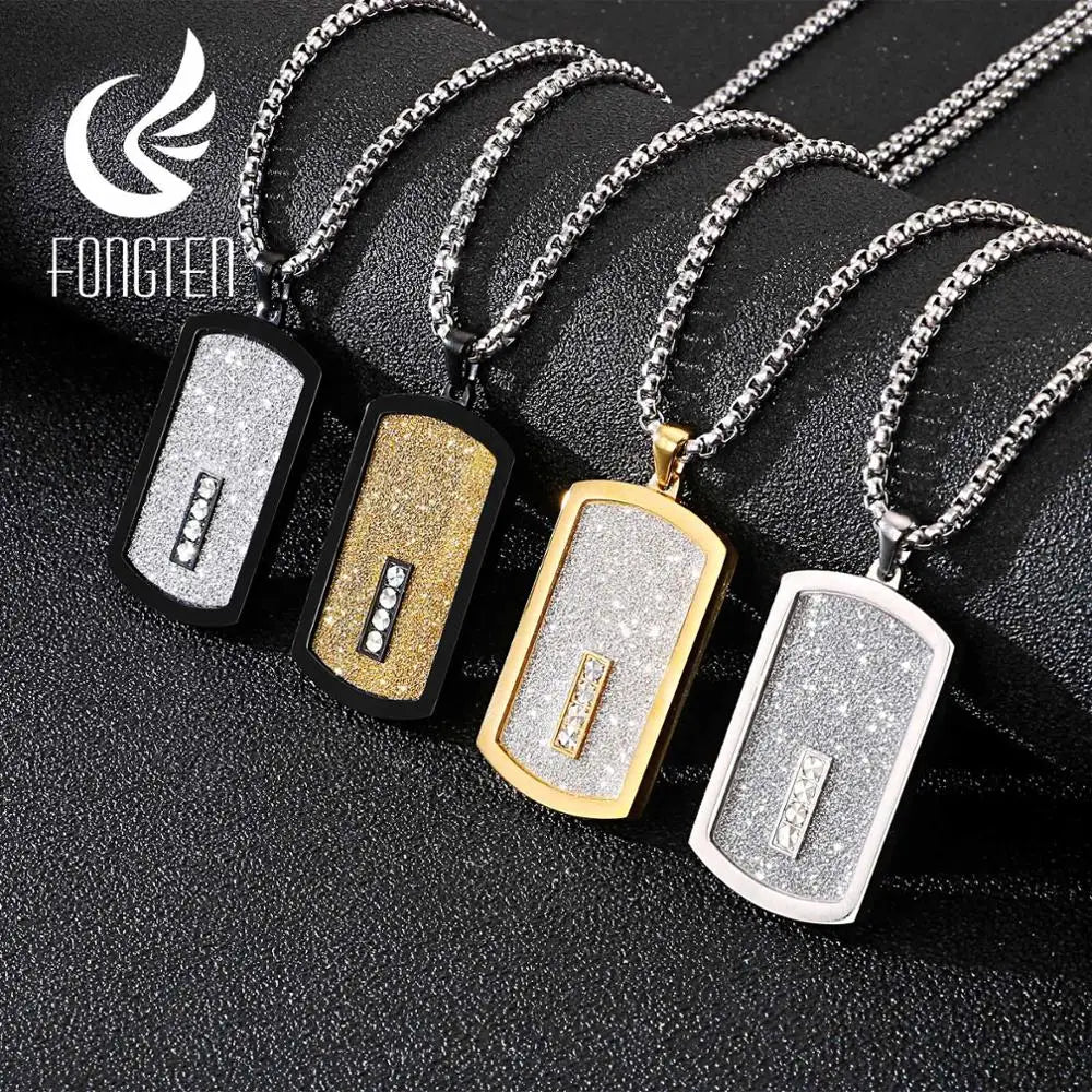 Fongten Retro Pendant Necklace Men Metal Dog Tags Chain Pendants Necklaces