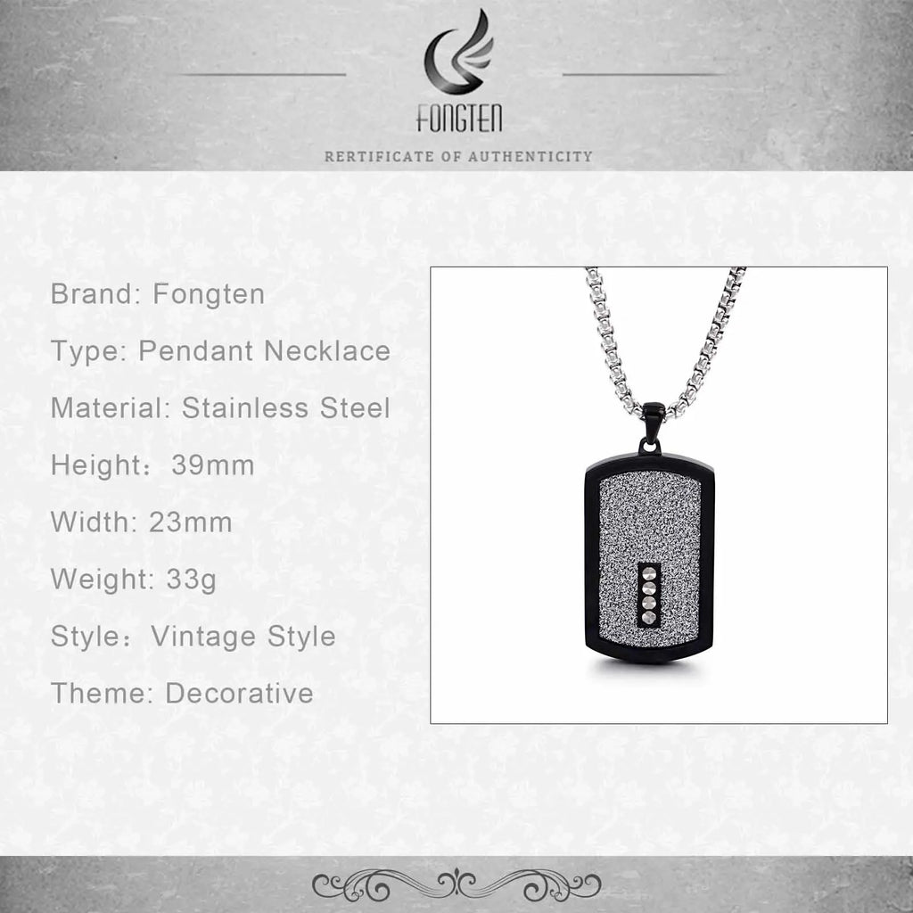 Fongten Retro Pendant Necklace Men Metal Dog Tags Chain Pendants Necklaces