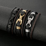 Fongten Rock Band Leather Bracelet Stainless Steel Bangle Male Jewelry
