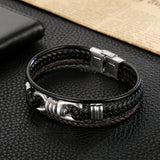 Fongten Rock Band Leather Bracelet Stainless Steel Bangle Male Jewelry