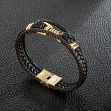 Fongten Rock Band Leather Bracelet Stainless Steel Bangle Male Jewelry