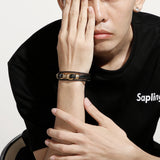 Fongten Rock Band Leather Bracelet Stainless Steel Bangle Male Jewelry