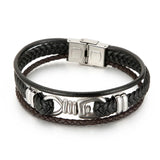 Fongten Rock Band Leather Bracelet Stainless Steel Bangle Male Jewelry