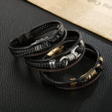 Fongten Rock Band Leather Bracelet Stainless Steel Bangle Male Jewelry