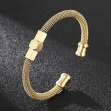 Fongten Screw Charm Men Open Bangle Steel Mesh Wristband Male Bracelet