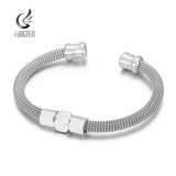 Fongten Screw Charm Men Open Bangle Steel Mesh Wristband Male Bracelet