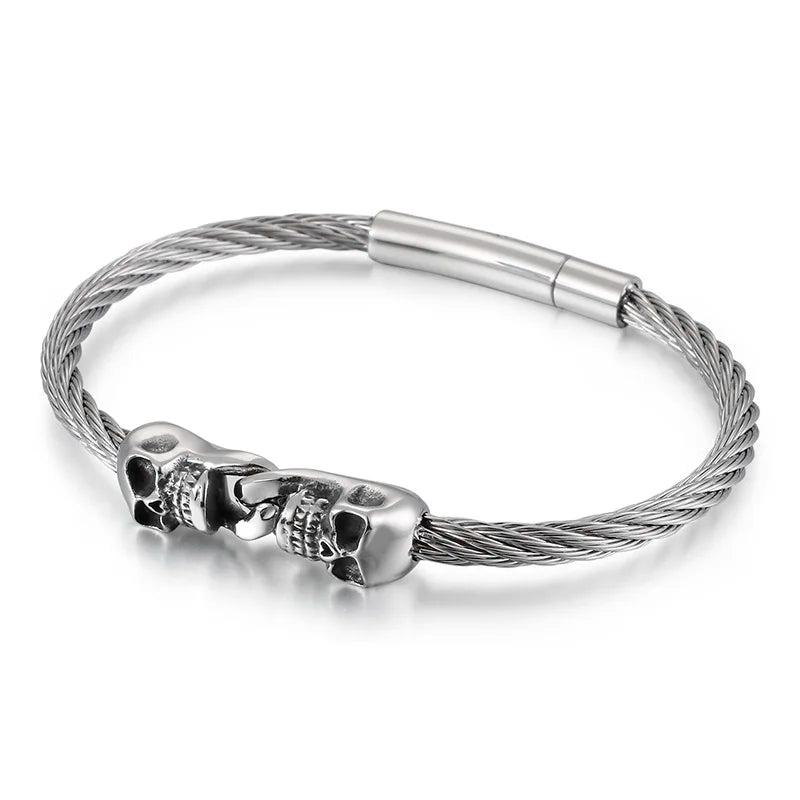 Skull Charm Bike Chain Bangle Bracelet Stainless Steel Punk Jewelry