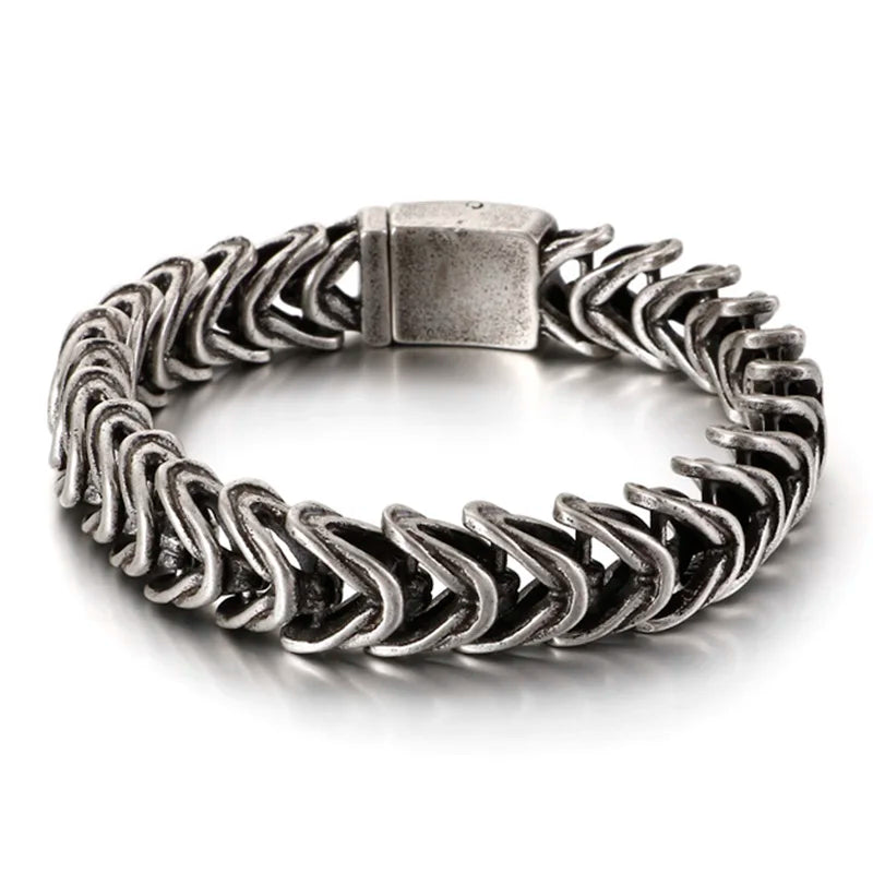 Vintage Snake Link Chain Bracelet Men Stainless Steel Punk Biker Charms Metal