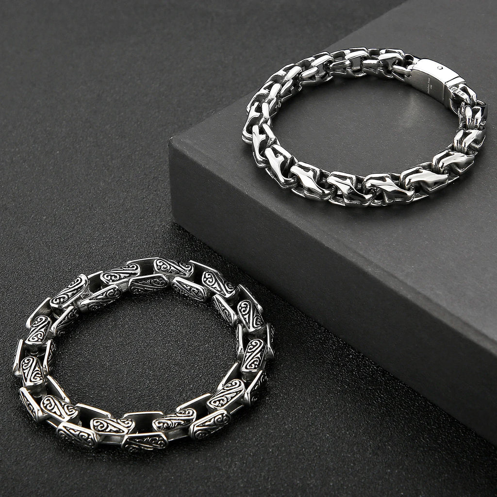 Vintage Square Charm Bracelet Men Stainless Steel Silver Chain Totems Bangle