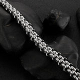 Vintage Wolf Bracelet Silver Stainless Steel Link Chain Cowhide Leather