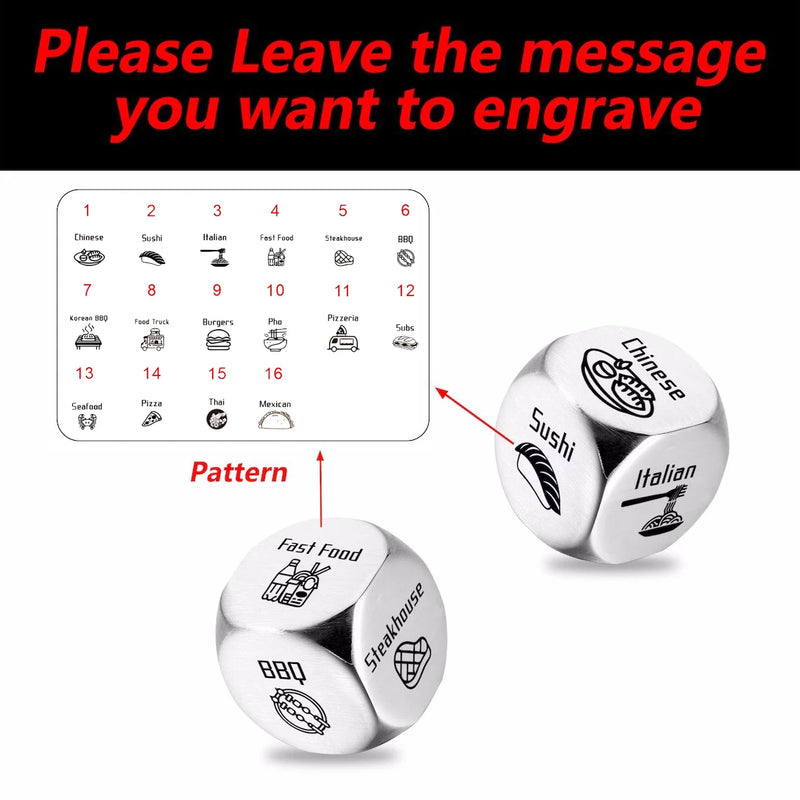 Food Dice Engraved Sushi BBQ Burgers Decision Gift