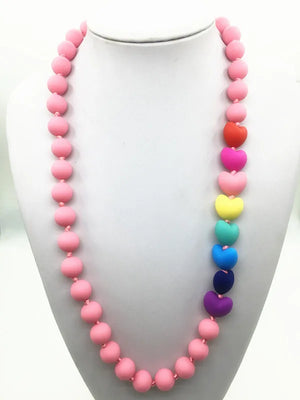 Silicone Teething Necklace with Heart Beads - Baby Chew Necklace