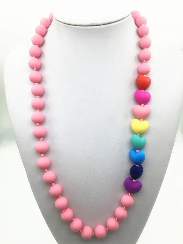 Silicone Teething Necklace with Heart Beads - Baby Chew Necklace