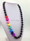 Silicone Teething Necklace with Heart Beads - Baby Chew Necklace